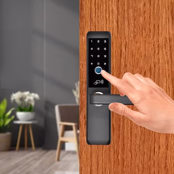 Residential locksmith servicing a door lock in Miami-Dade County